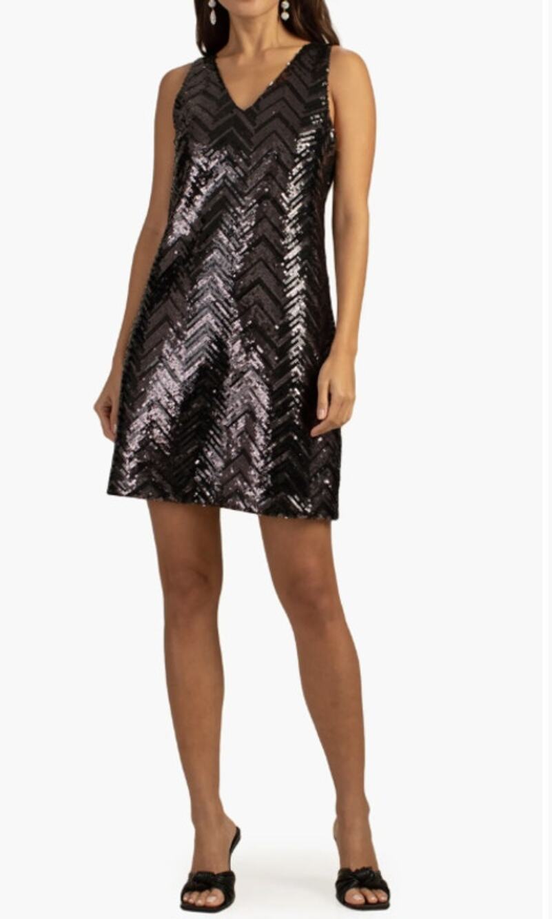 Trina Turk Black Sequin Sleeveless A-Line Mini Shift Dress V-Neck Size 4 / Small